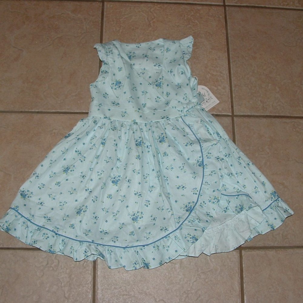 NEW Girls Sz Sz 4T Blue Floral Cotton Ruffled Pinafore Wrap Dress DARLING MAE